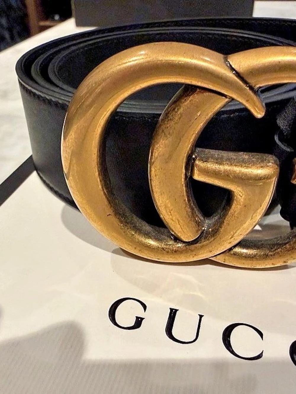 Gucci GG Marmont Wide Leather Belt Black & Gold
